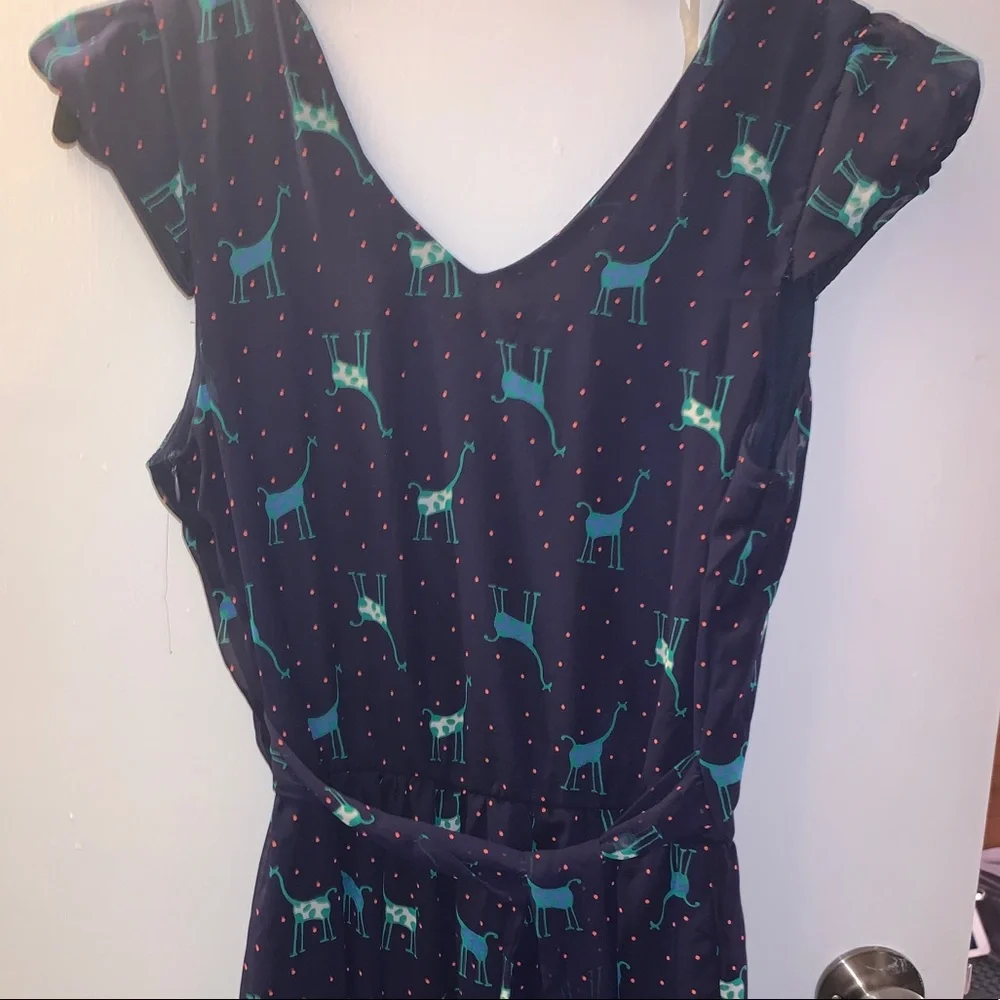 NWOT✨ ModCloth l Navy Giraffe x Polka Dot Faux Wrap Dress - Picture 7 of 11
